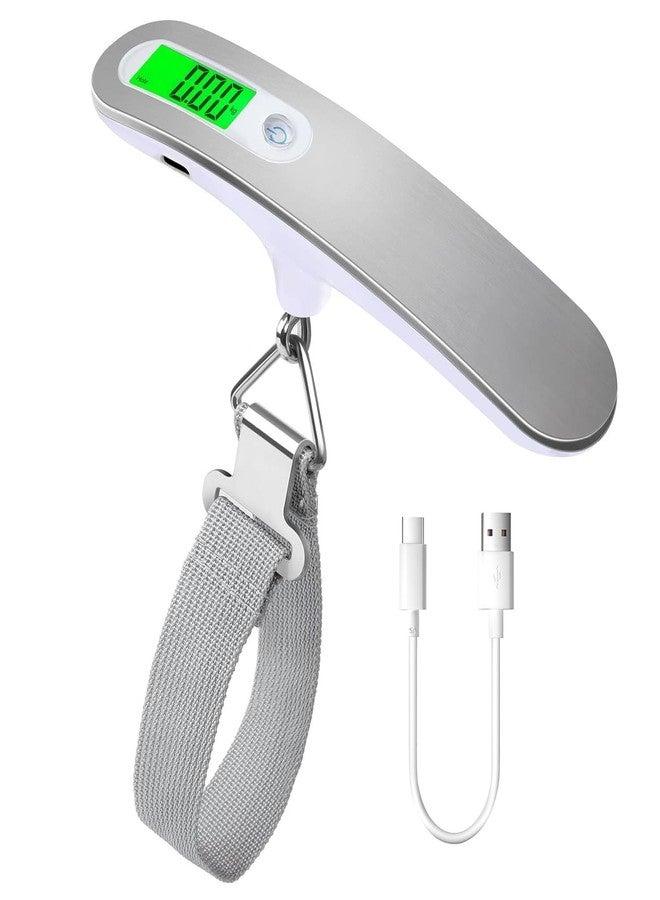 Scuvleos Rechargeable Digital Travel Scale with Strap for Luggage Suitcase Baggage Weighing, Weight Max up to 110 Lbs/50kg & LCD Display Screen Design,USB Type-C Port (Silver) - Image 1